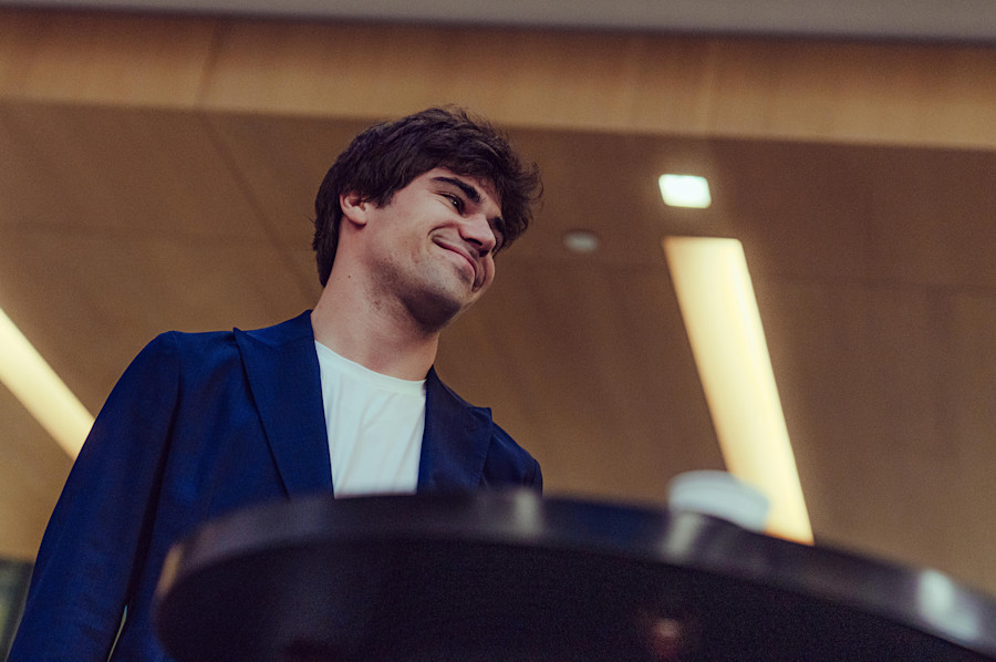 Lance takes questions from fans at the BOSS pop-up store