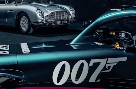 The AMR21 features a 007 livery